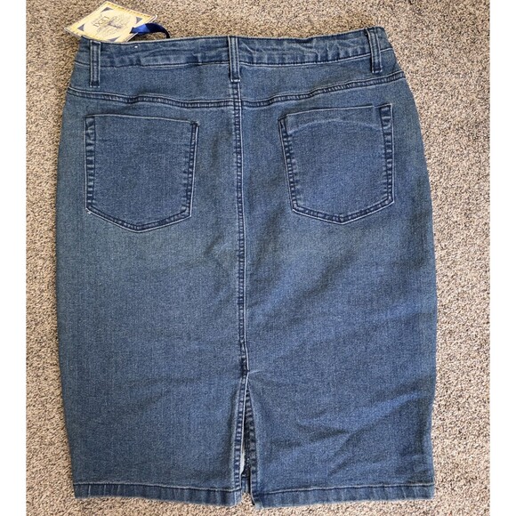 Lexi Jeans Denim Skirt Size 14 Straight Pencil Midi Blue Slit Classic Travel - Picture 3 of 8